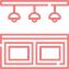009-countertop Icon of an Airbnb rental kitchen with 3 overhead lights hanging from the ceiling.
